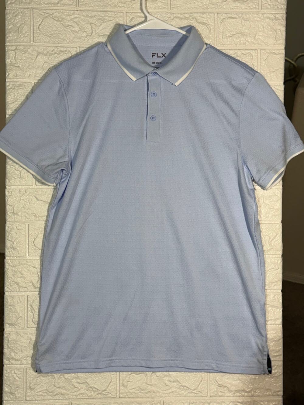 FLX Men’s Medium Light Blue Geometric Performance Golf Polo Shirt